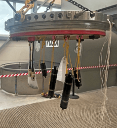 Figure 1 – Equipment suspended from pressure test tank lid.